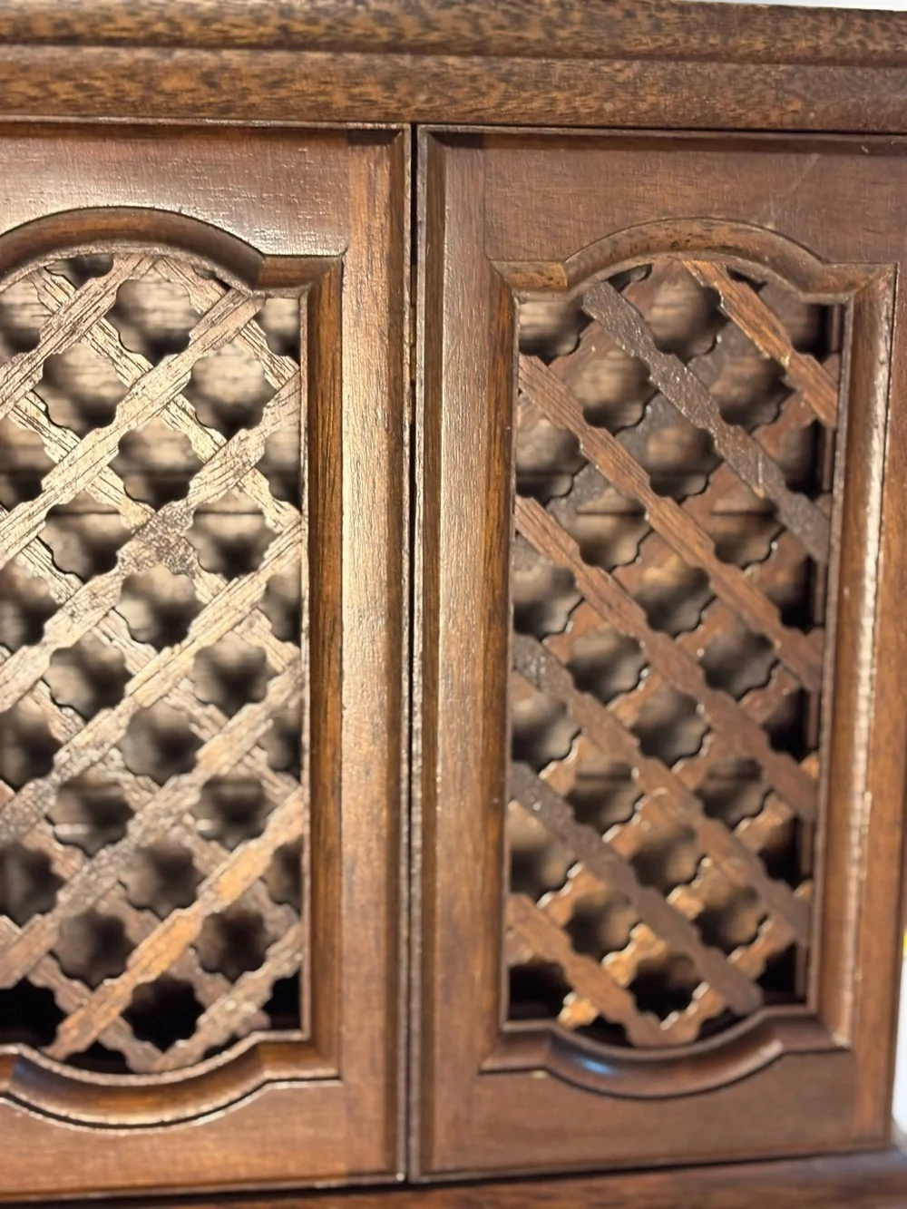 Vintage Mele Large Wooden Jewelry Box-Lattice Doors/Jewelry Storage Organizer